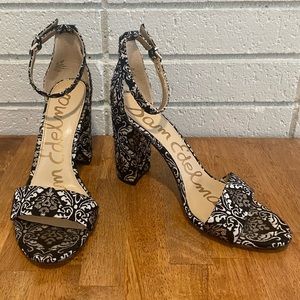 Sam Edelman Yaro block heel black and gold lace